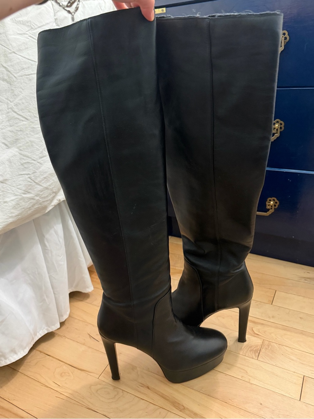 Stuart Weitzman Black Knee-High Platform Stiletto Boots